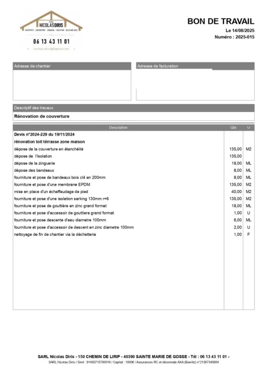 Devis gratuit pour rénovation de toiture à Dax, Capbreton, SARL NICOLAS DIRIS